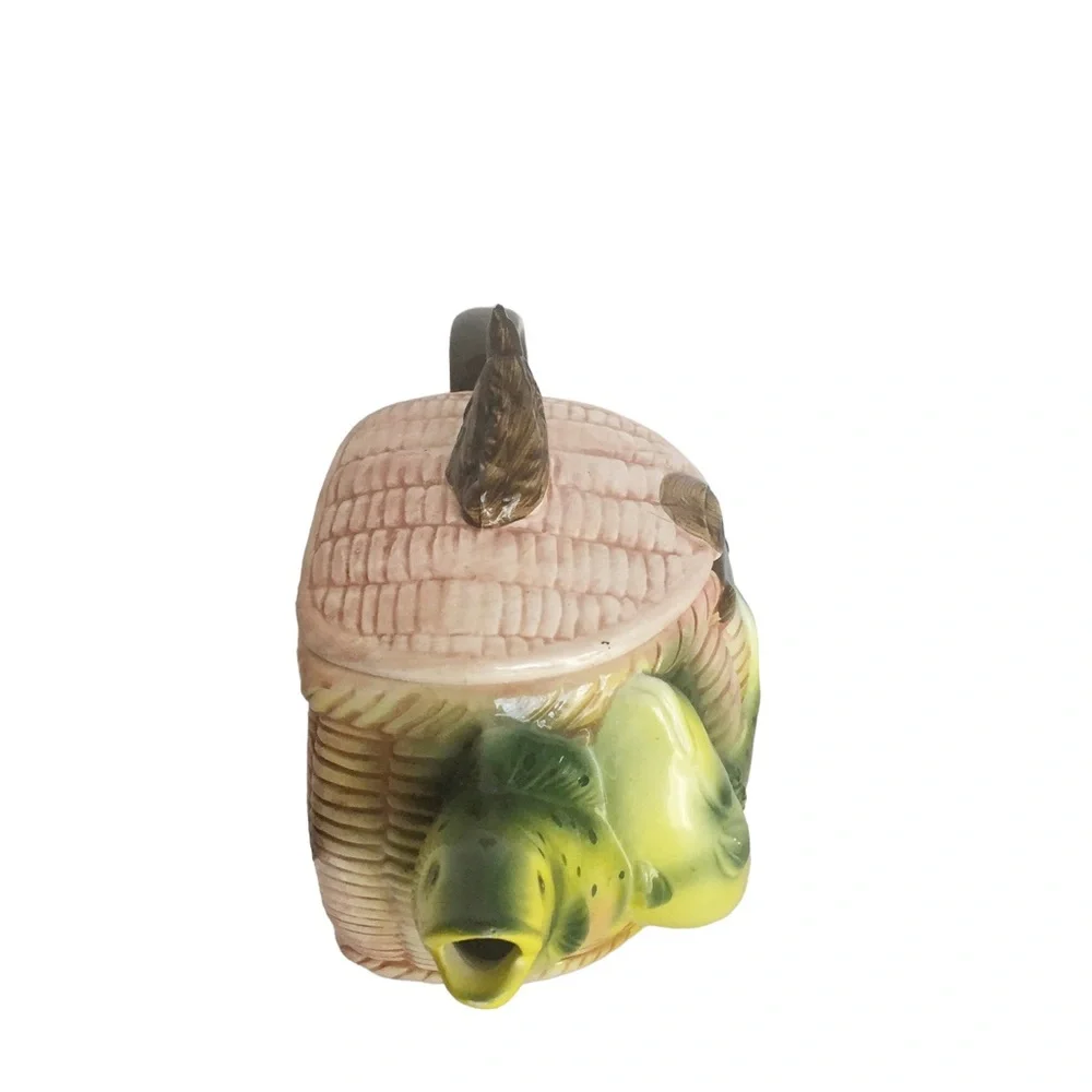 Vintage Ceramic Fishing Basket Teapot